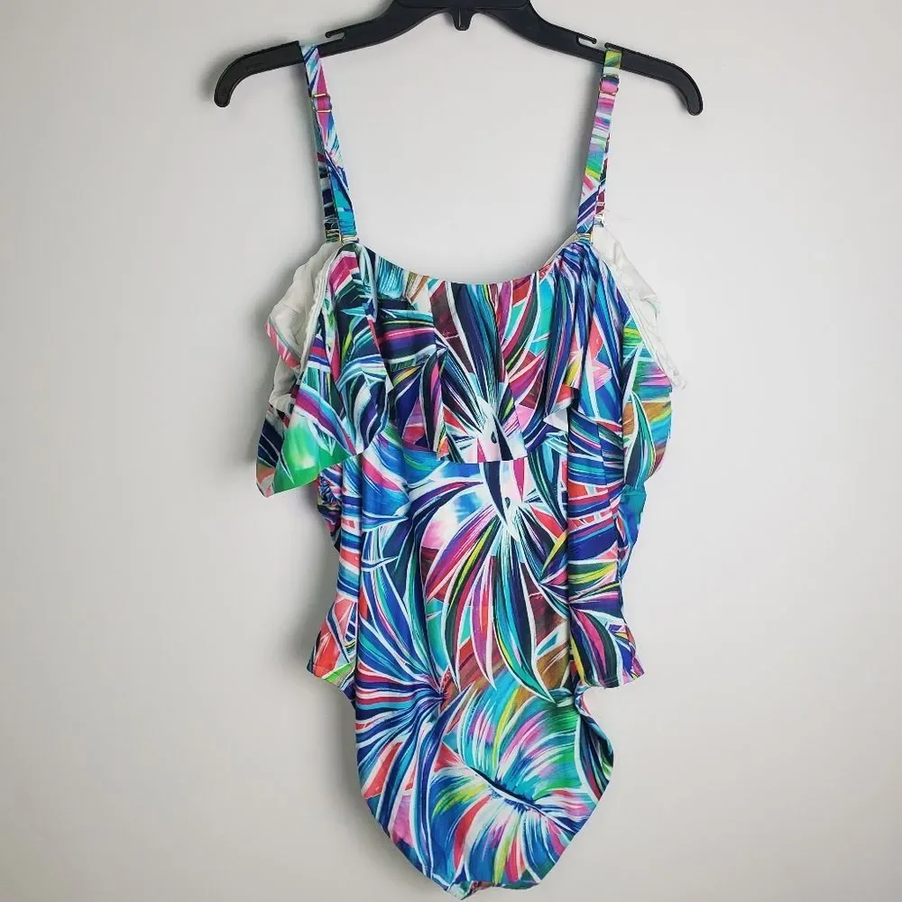 La Blanca Colorful Off-Shoulder Ruffle Swimsuit Size 20W